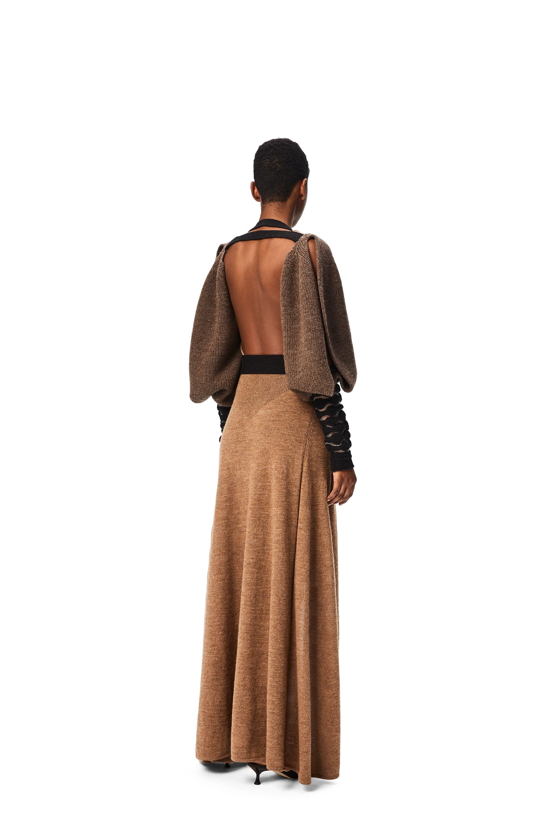 Balloon sleeve long dress in wool and alpaca - 3