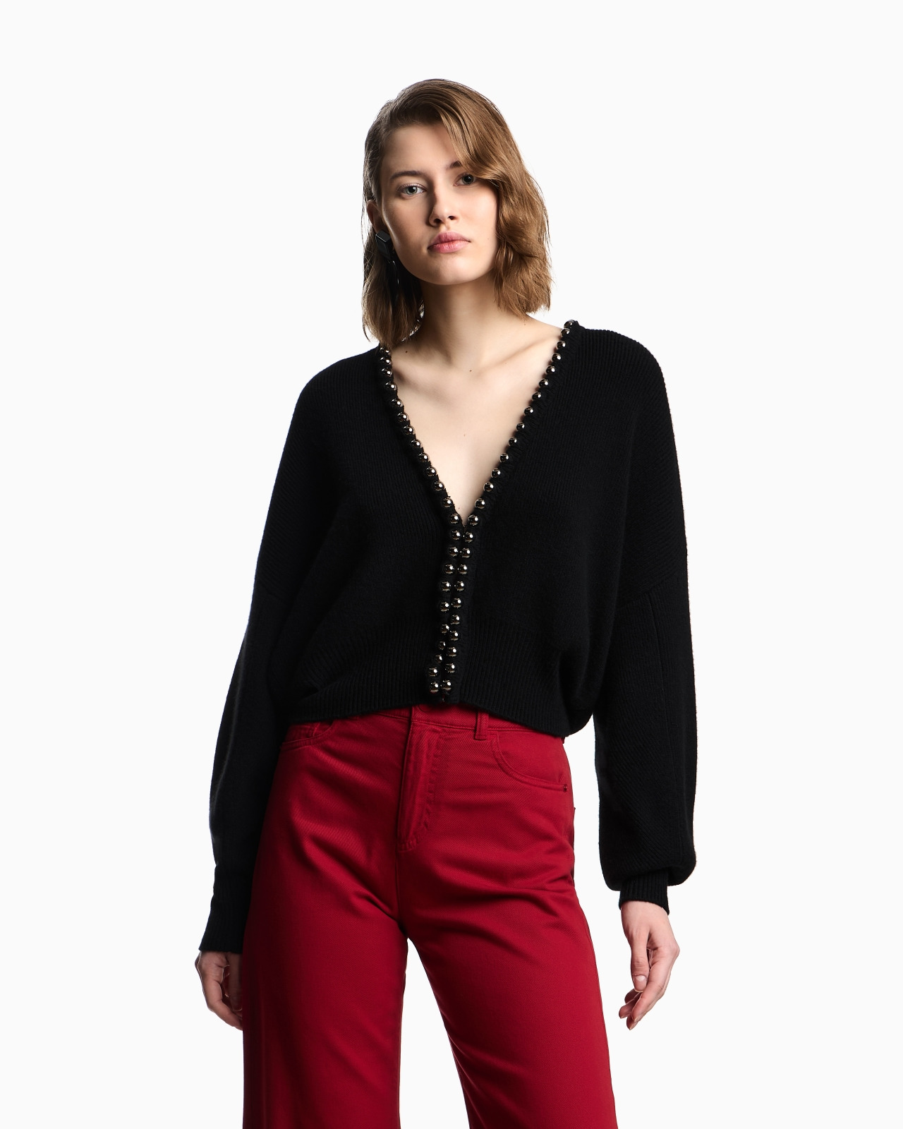 VIRGIN WOOL AND CASHMERE CARDIGAN WITH OVERSIZED METAL SPHERES - 4