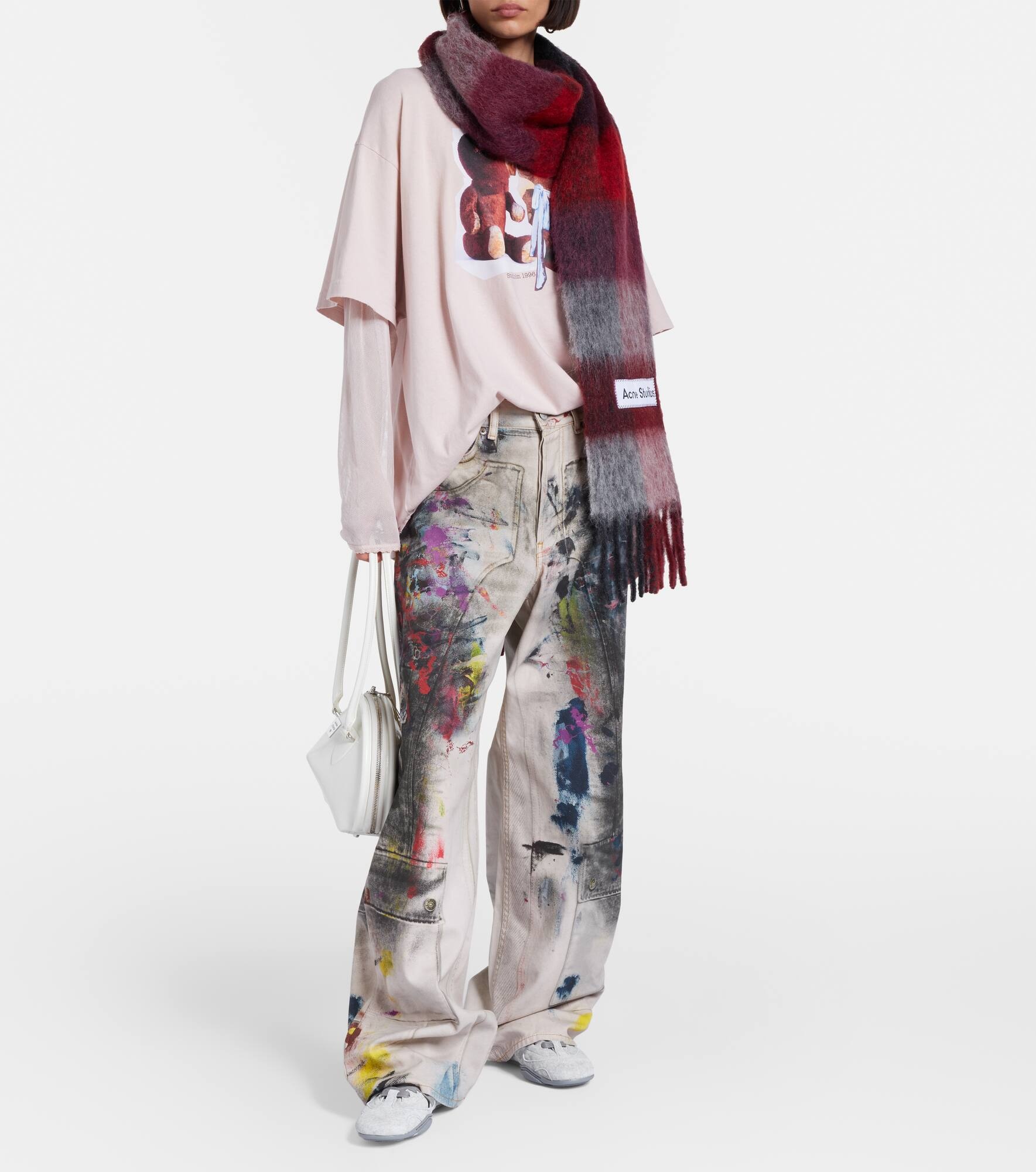 Checked logo fringed wool-blend scarf - 2