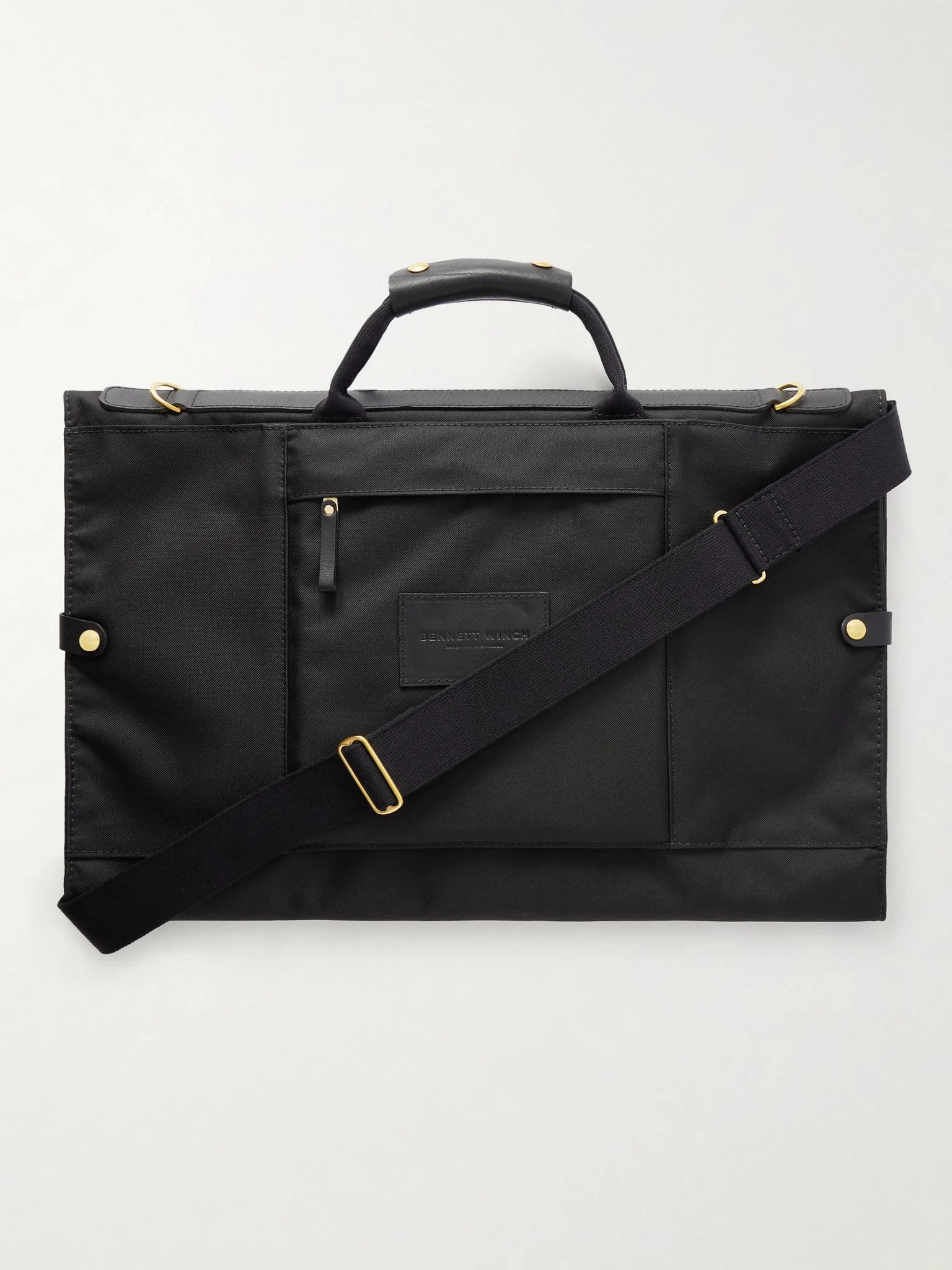 Trifold Leather-Trimmed Cotton-Canvas Suit Carrier Black - 1