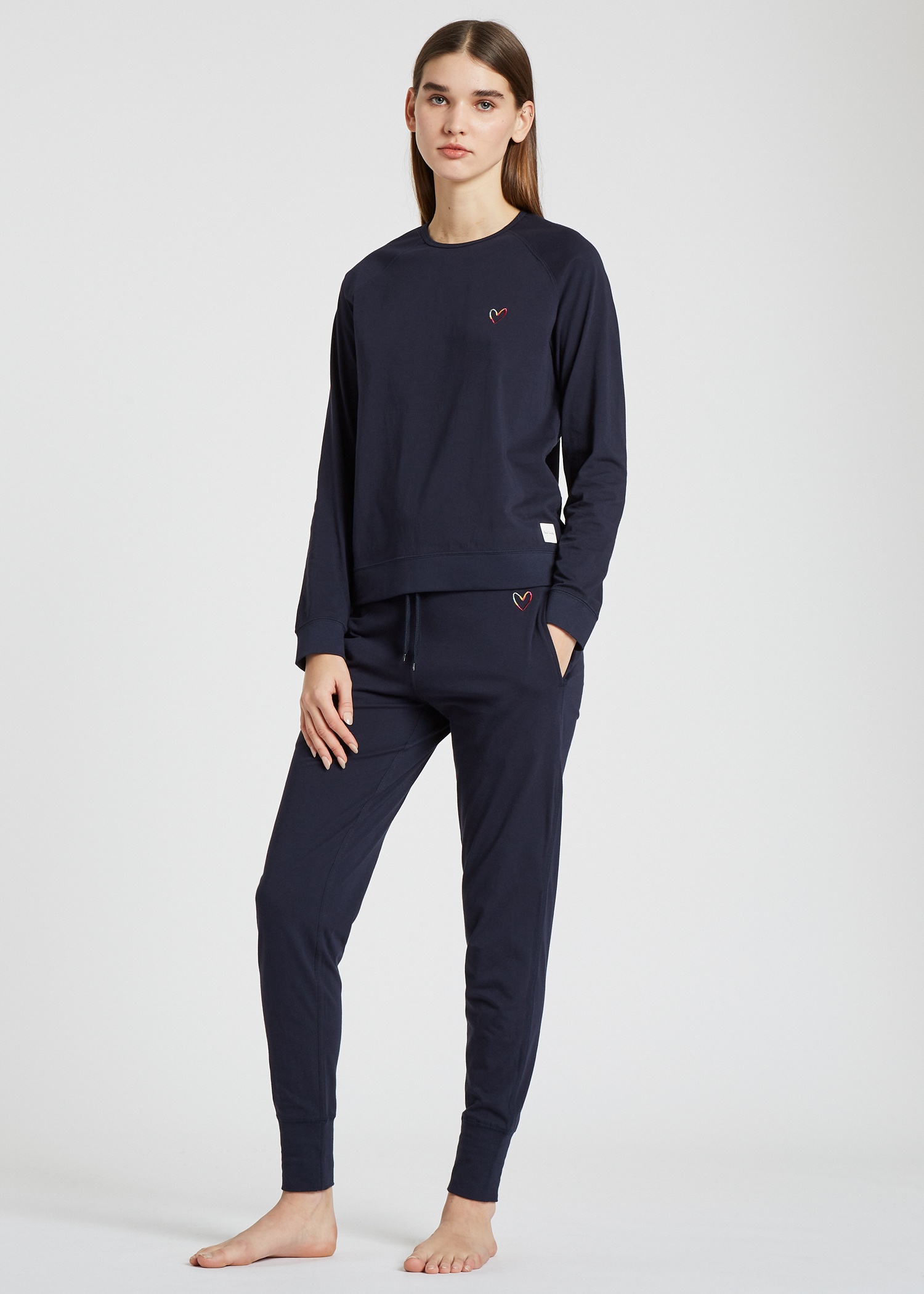 Women's Navy Jersey Cotton 'Swirl Heart' Lounge Long-Sleeve Top - 6