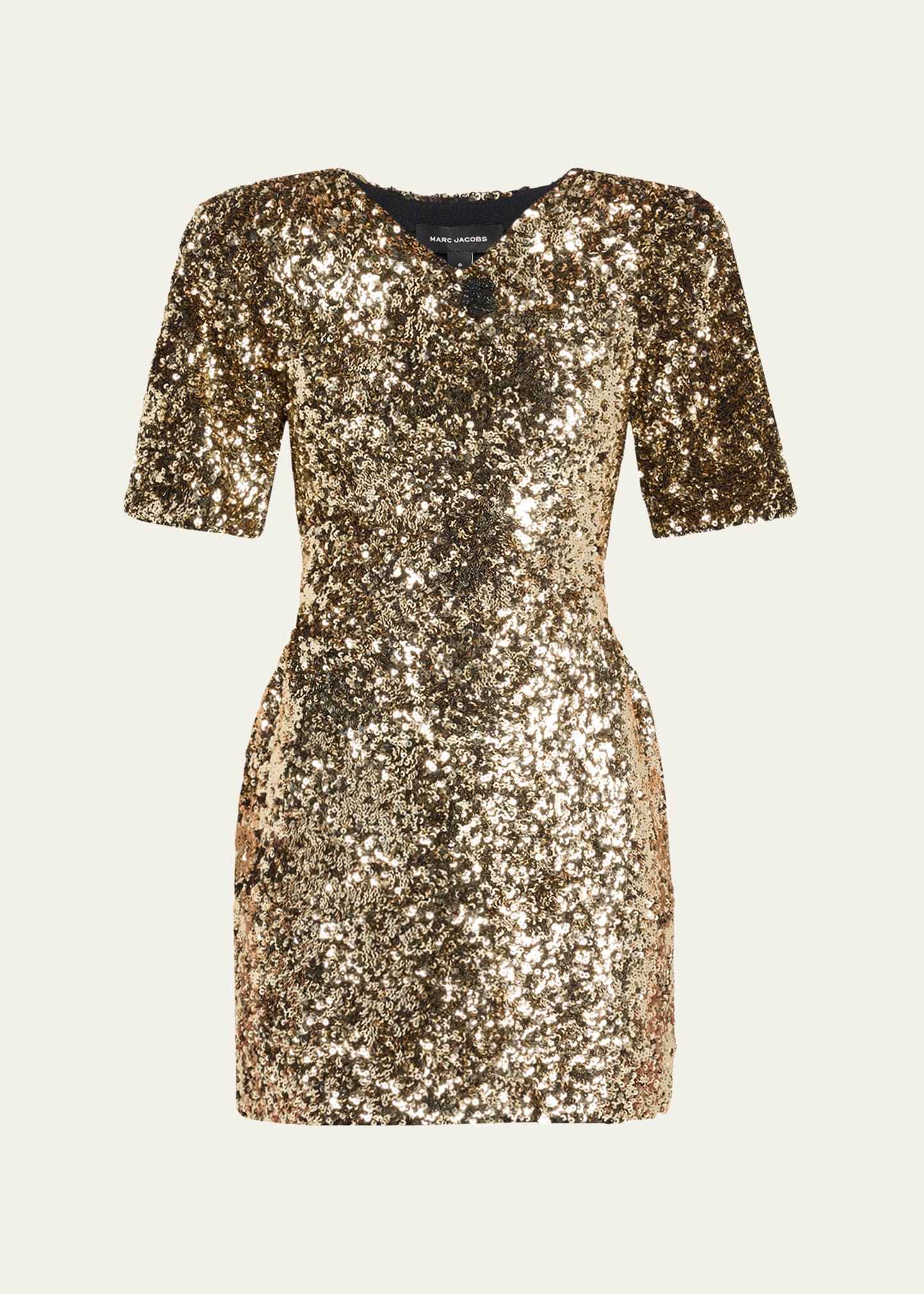 V-Neck Sequin Knit Mini Dress - 1