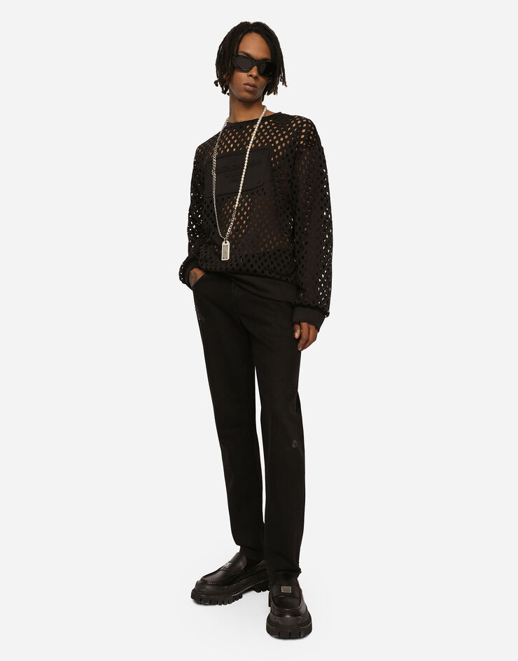 Black wash regular-fit jeans with abrasions - 5