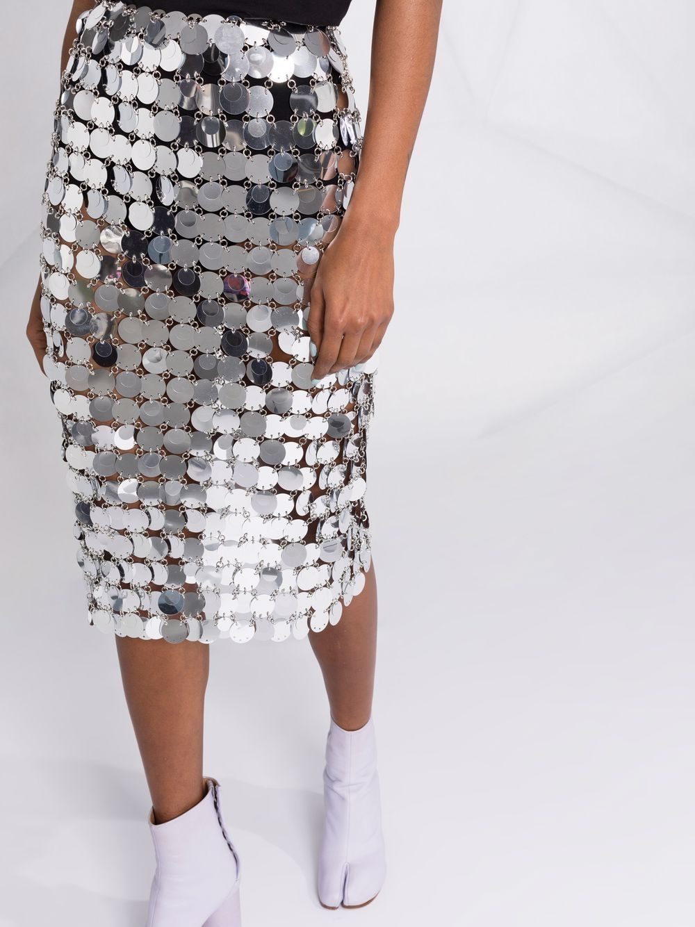 mirror-effect sequin midi skirt - 5