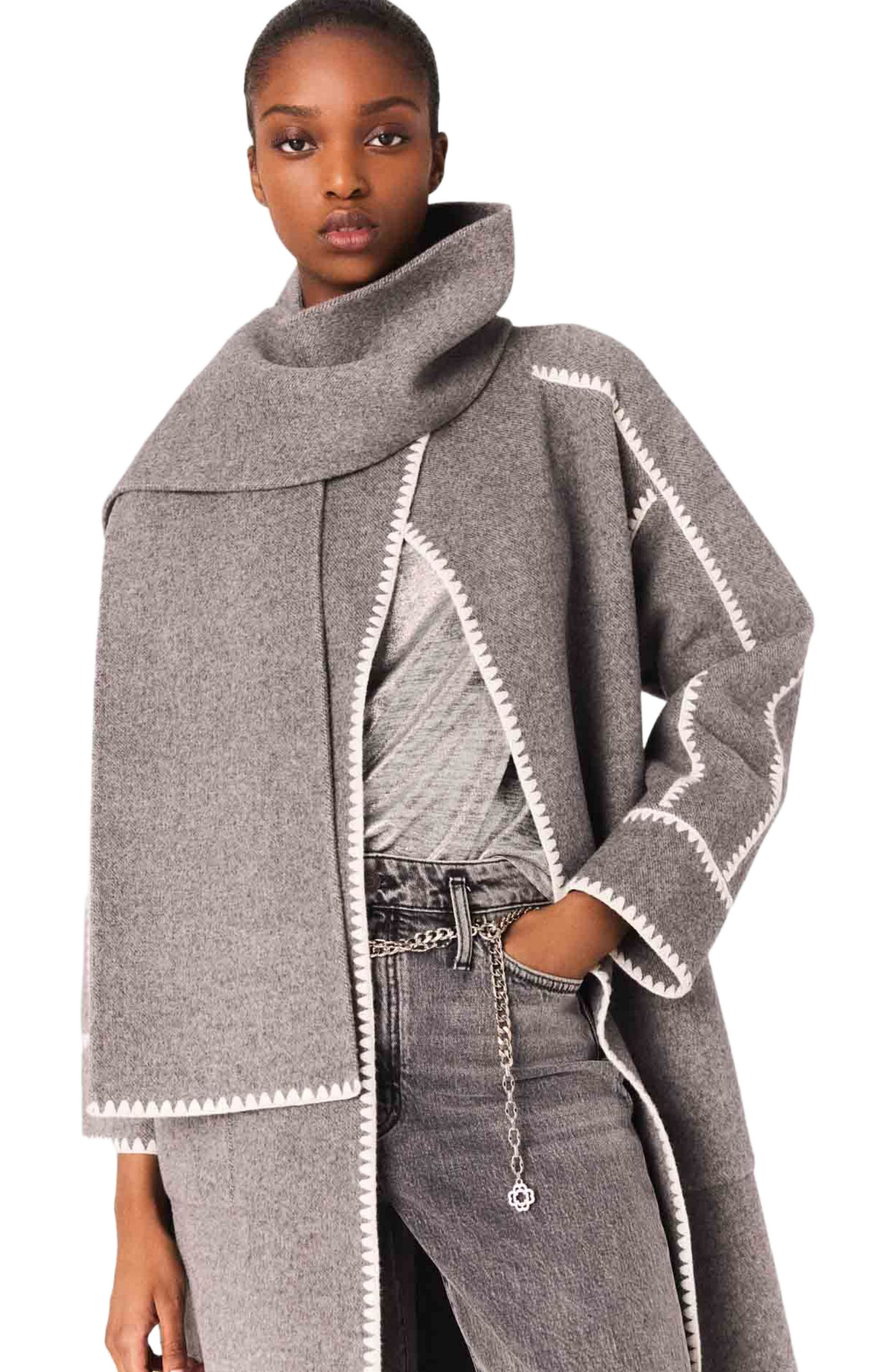 maje Long double-faced coat in Grey/white at Nordstrom - 5