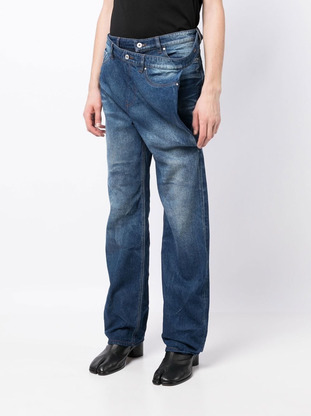 Navy Lazy layered-effect straight-leg jeans - 3