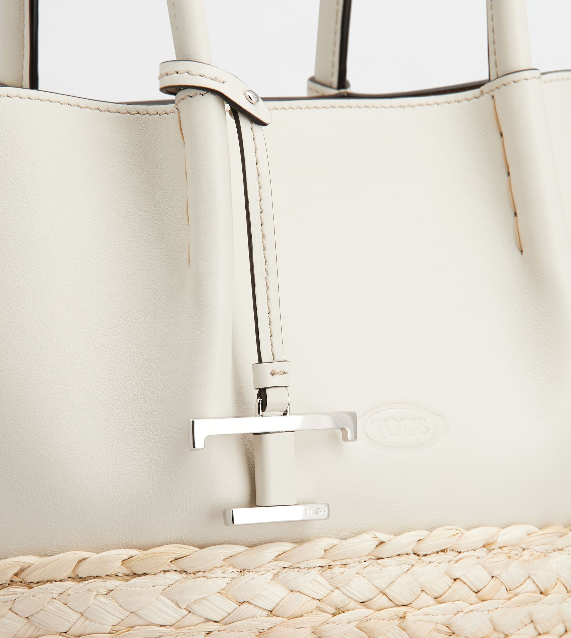 SHOPPING BAG IN STRAW AND LEATHER SMALL - WHITE, NATURAL - 4