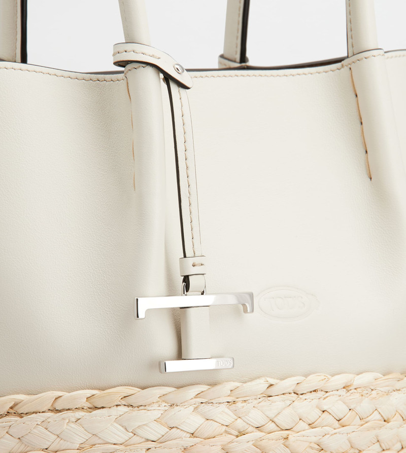 SHOPPING BAG IN STRAW AND LEATHER SMALL - WHITE, NATURAL 4