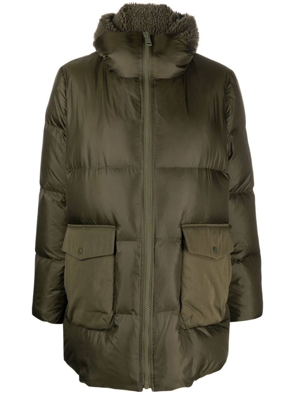 shearling-hood down jacket - 1
