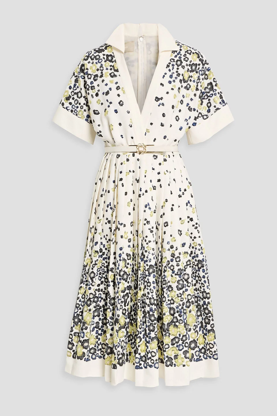 Pleated embellished crepe de chine midi dress - 1