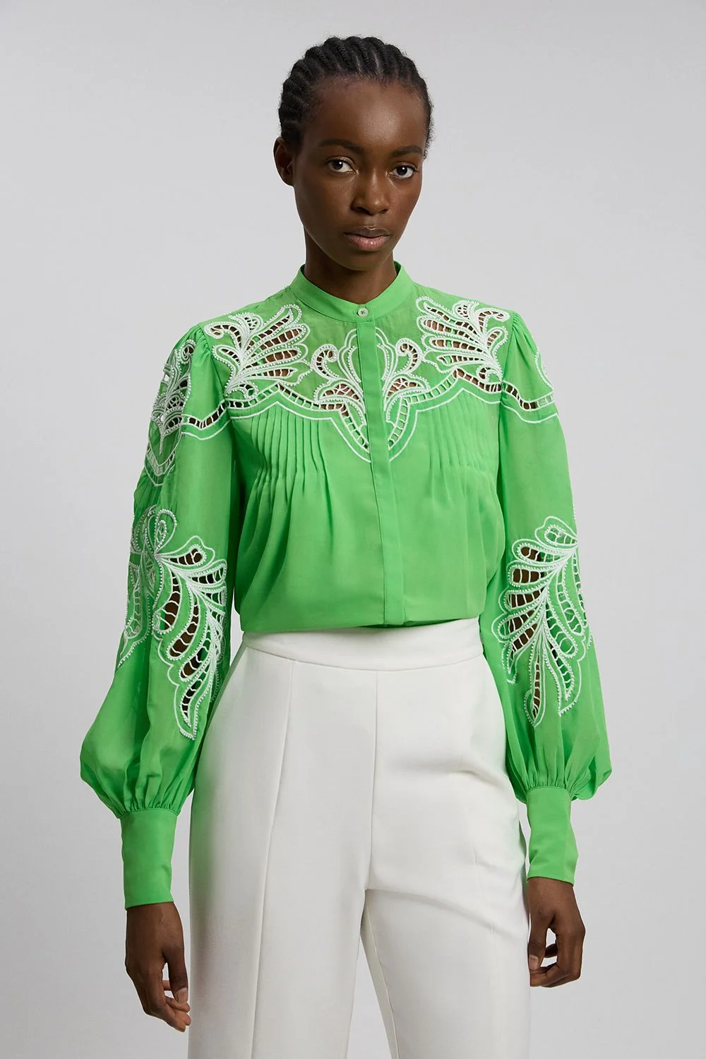 Cutwork Beaded Embroidered Woven Blouse - 1