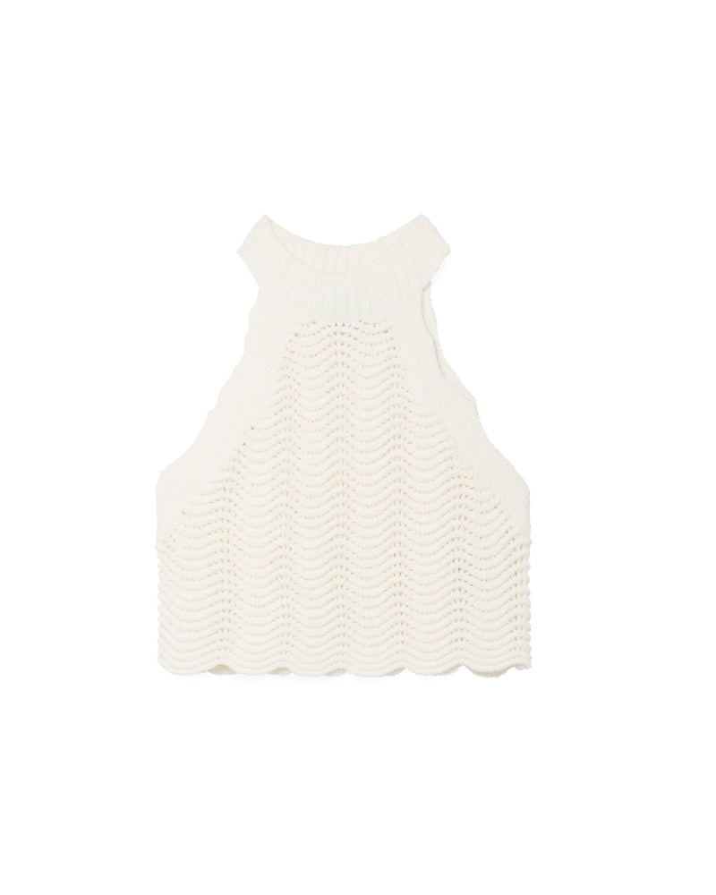 White Crochet Racer Top - 1