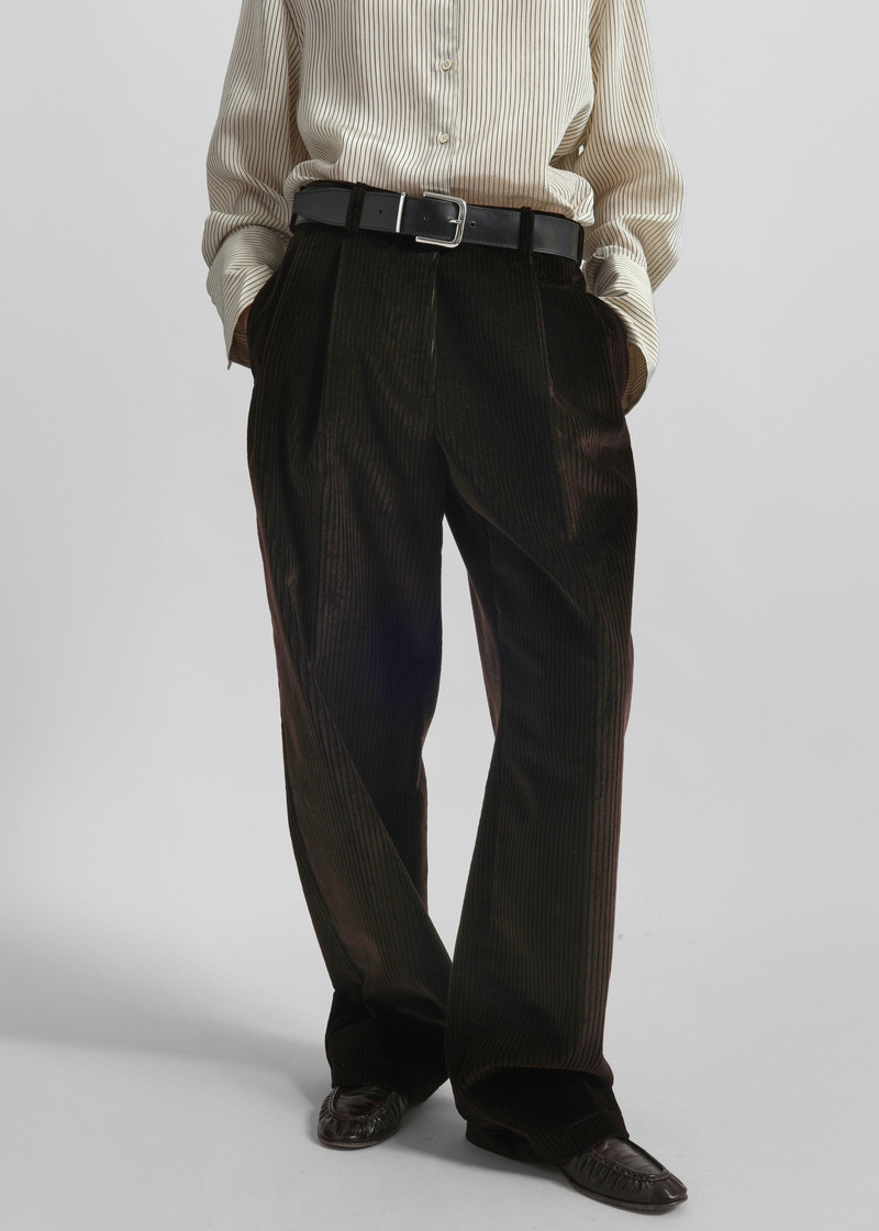 The Frankie Shop Norstrand Pleated Corduroy Trousers - Dark Brown outlook