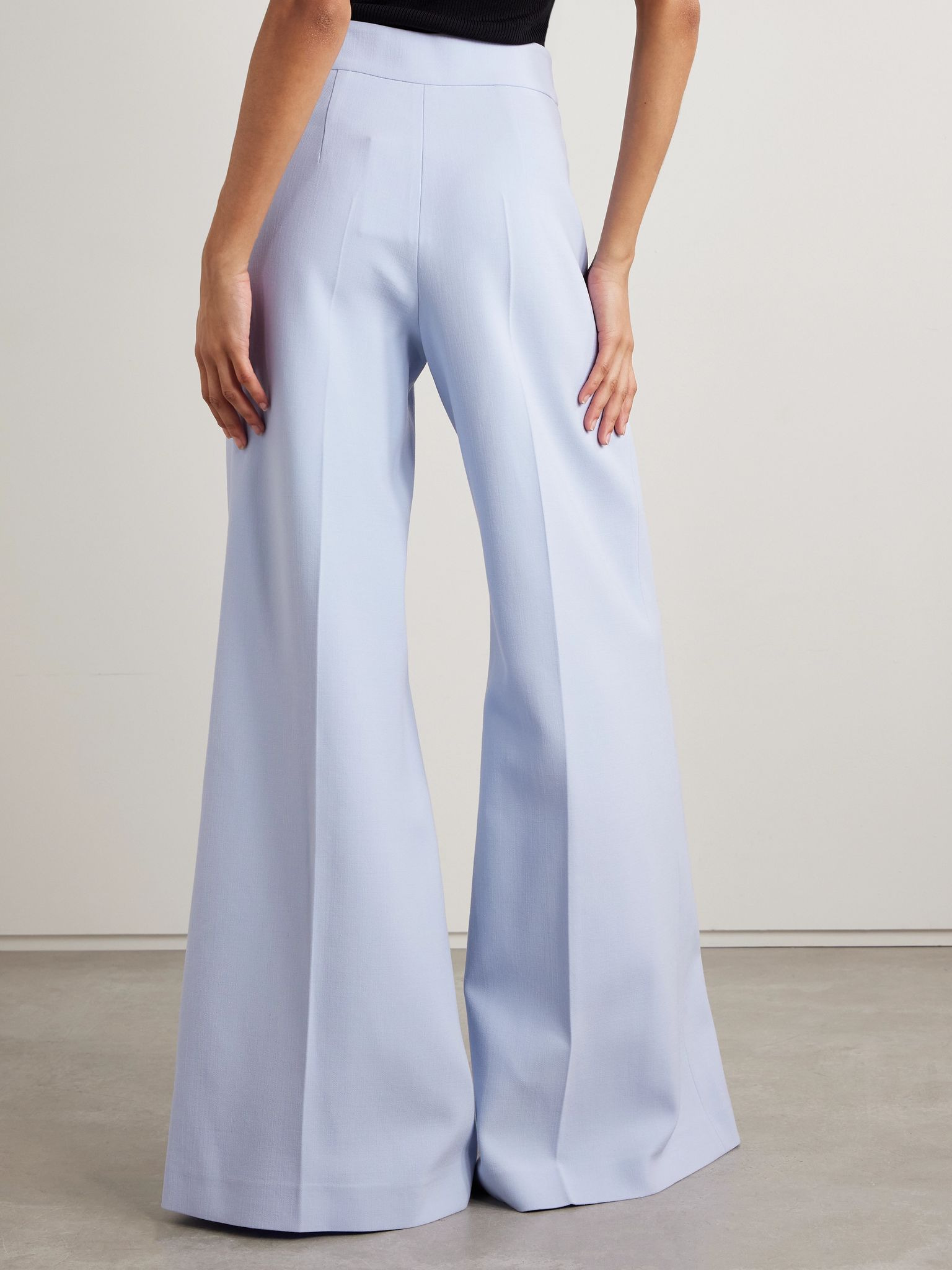 Wool-blend crepe wide-leg pants Blue - 4