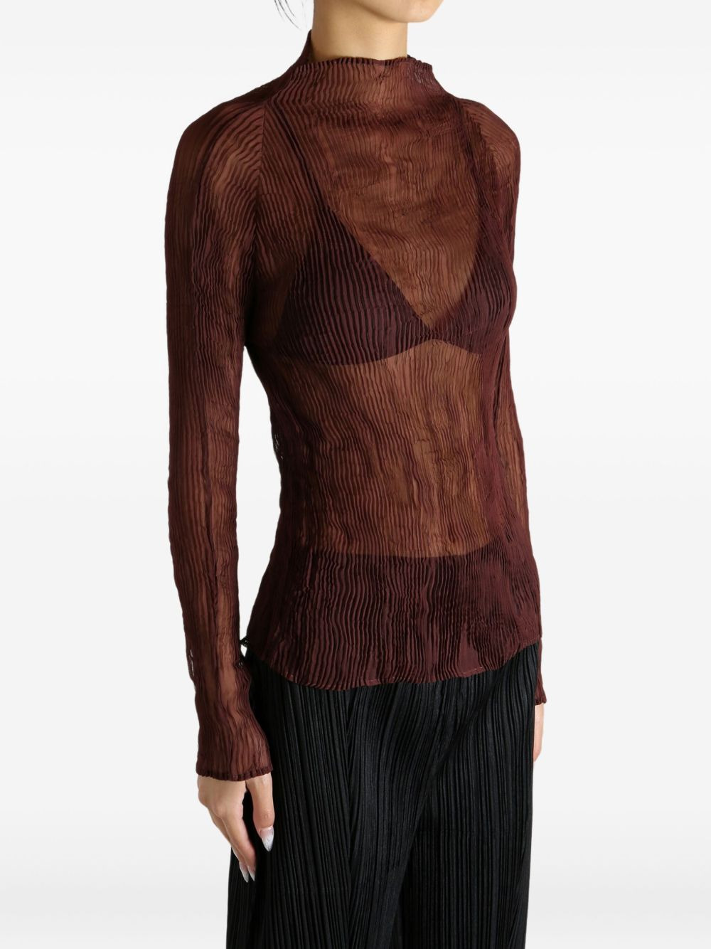 pleated high-neck top - 2