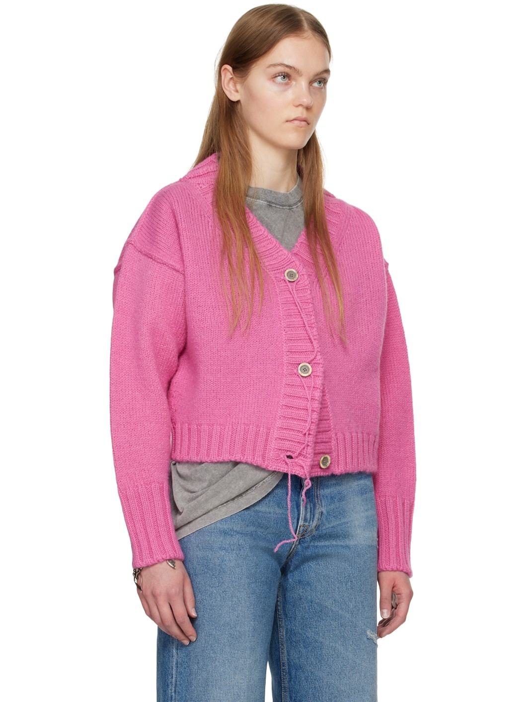 Pink Loose Thread Cardigan - 2