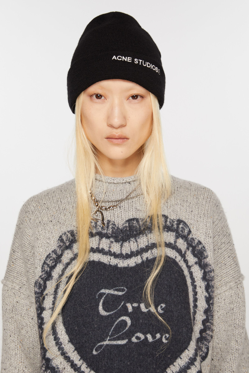 Acne Studios Embroidered logo beanie - Black outlook