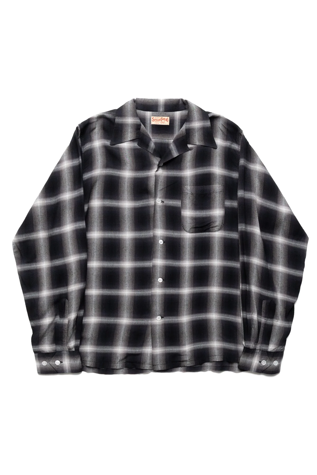 Rayon Ombre Check L/S Open Shirt - Black - 1