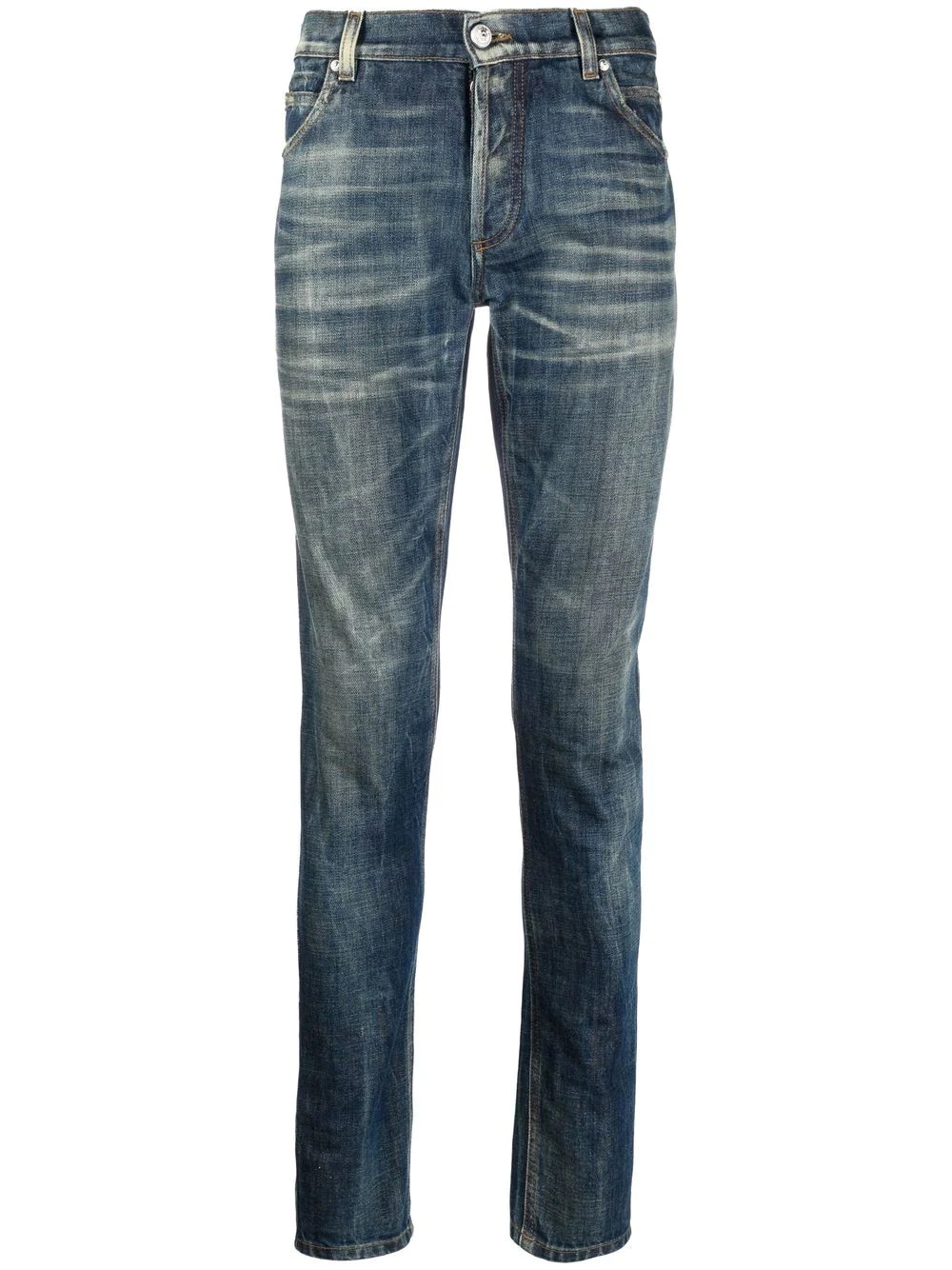 whiskering-effect slim denim jeans - 1