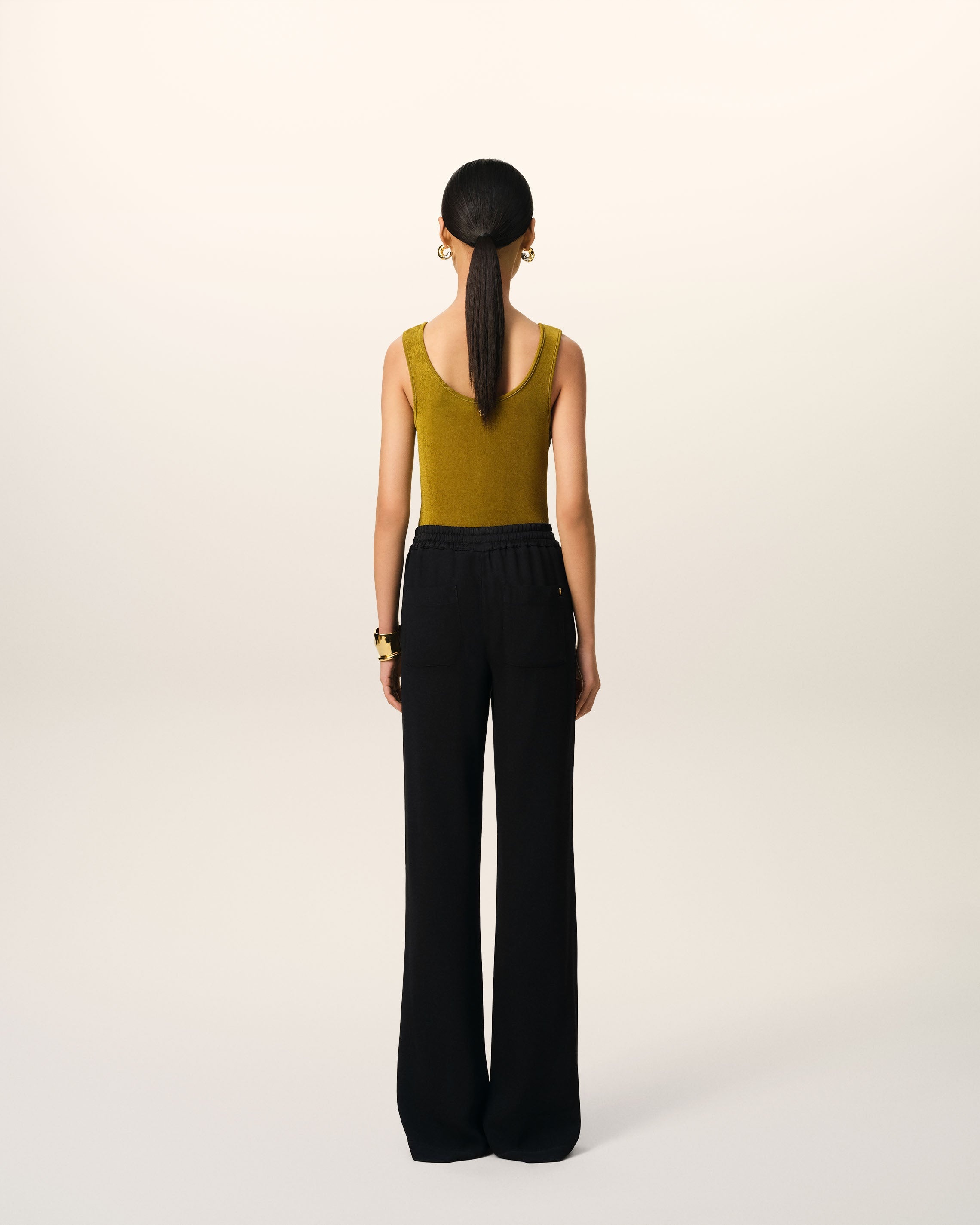 BLACK FLARE FIT ELASTICATED TROUSERS - 4