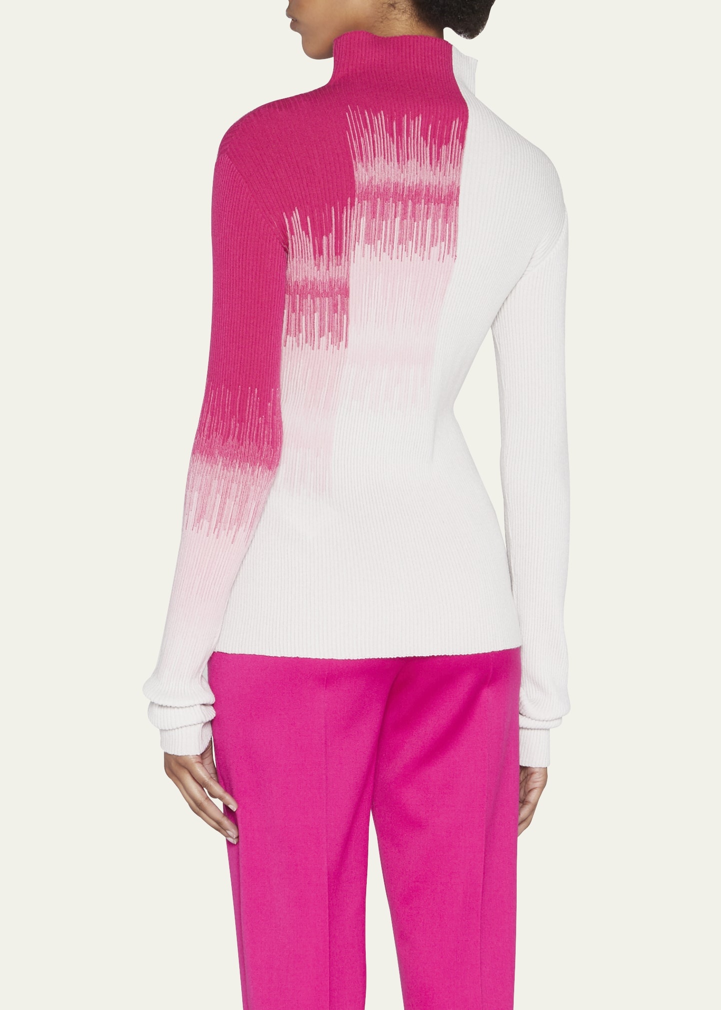 Ribbed Turtleneck Sweater w/ Ombre Detail - 3