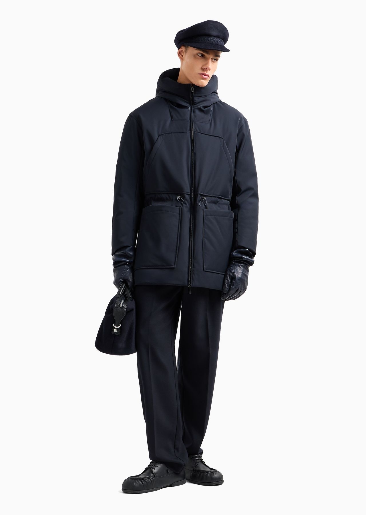 Three-quarter length hooded down jacket in water-repellent nylon twill - 4