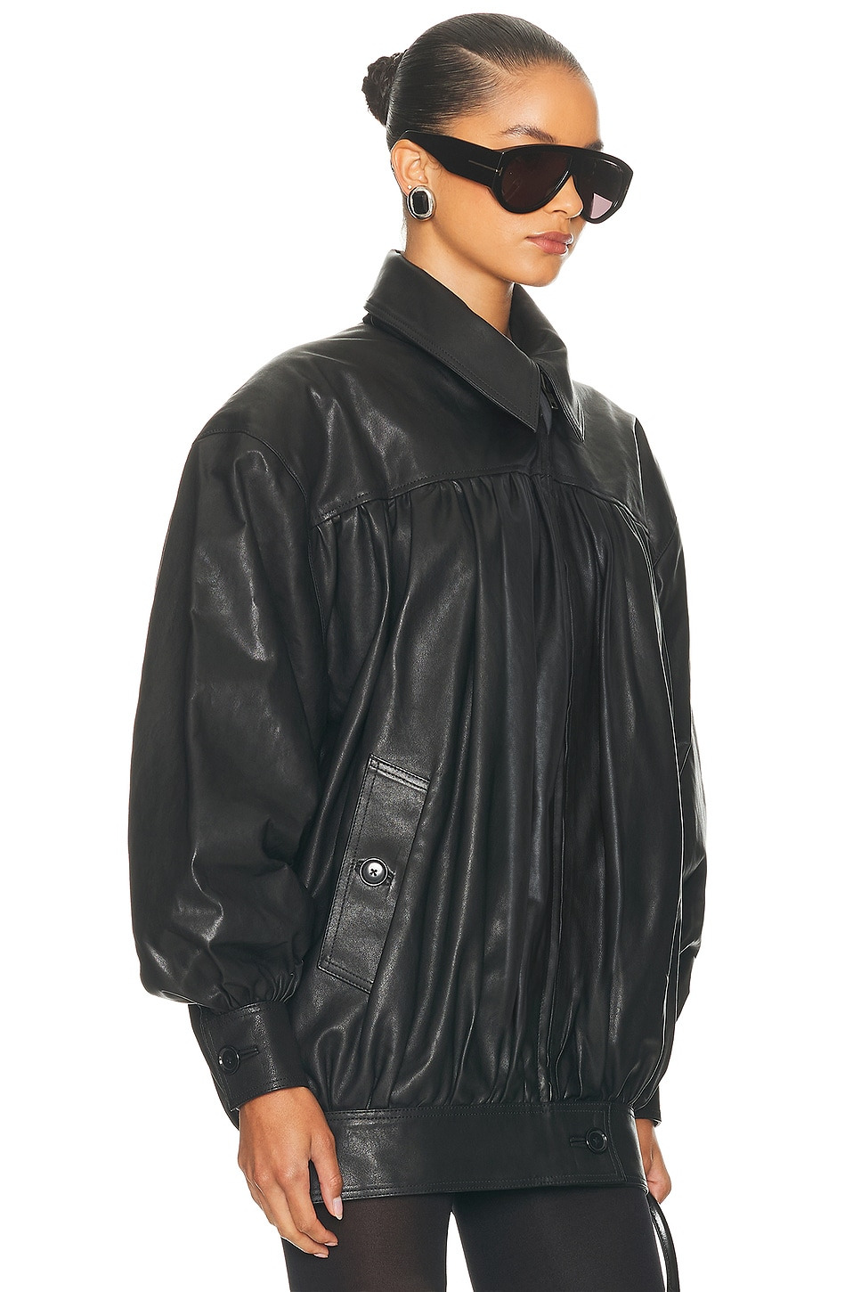 The Shirred Oversized Leather Jacket - 3