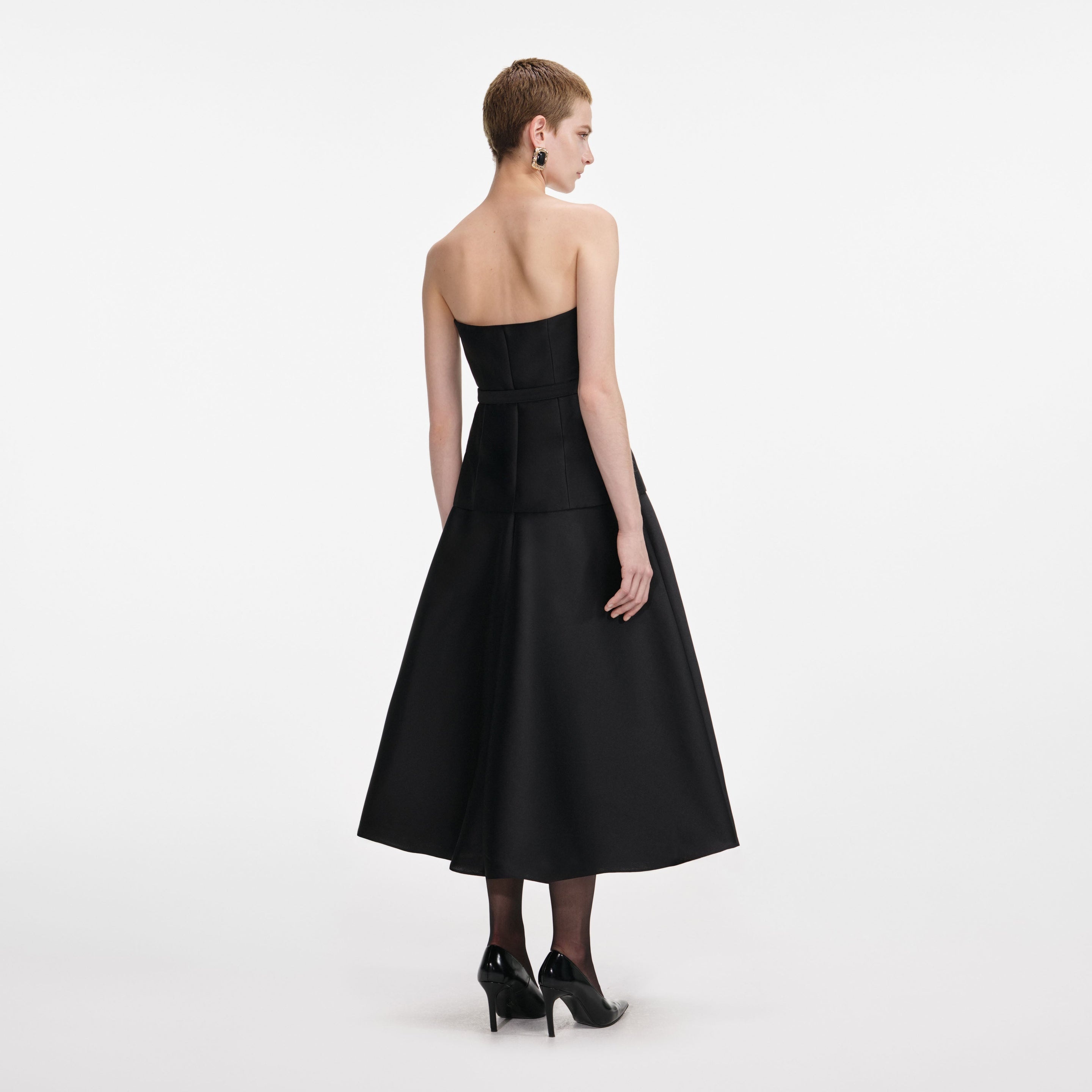 Black Taffeta Bandeau Midi Dress - 3