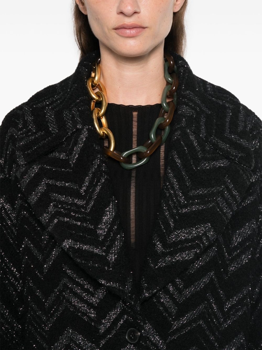 chevron bouclé coat - 5