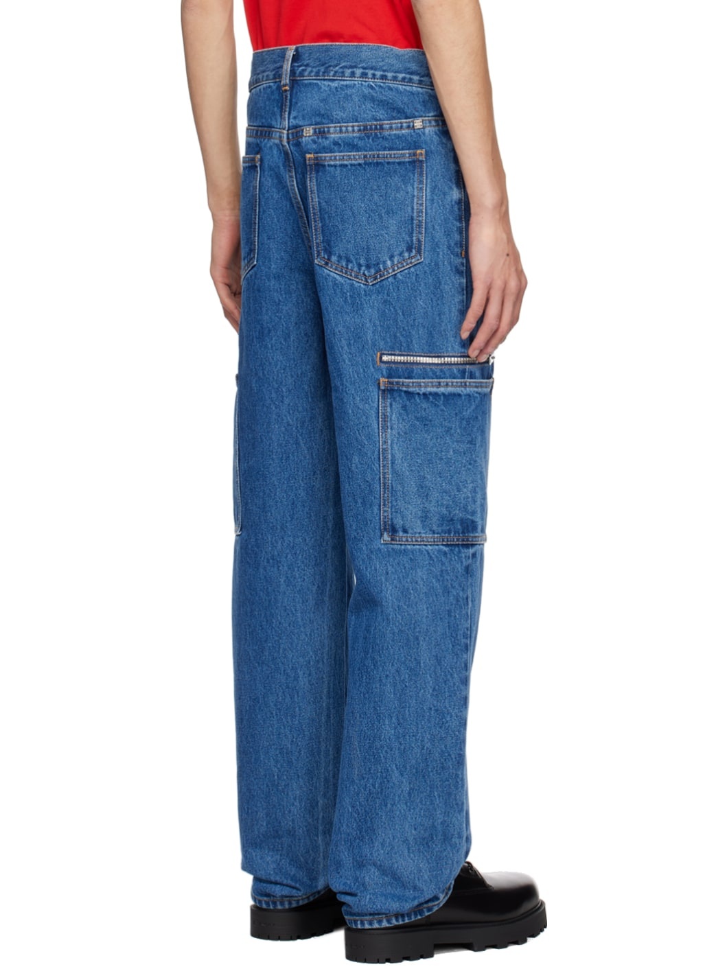 Blue Marbled Denim Cargo Pants - 3
