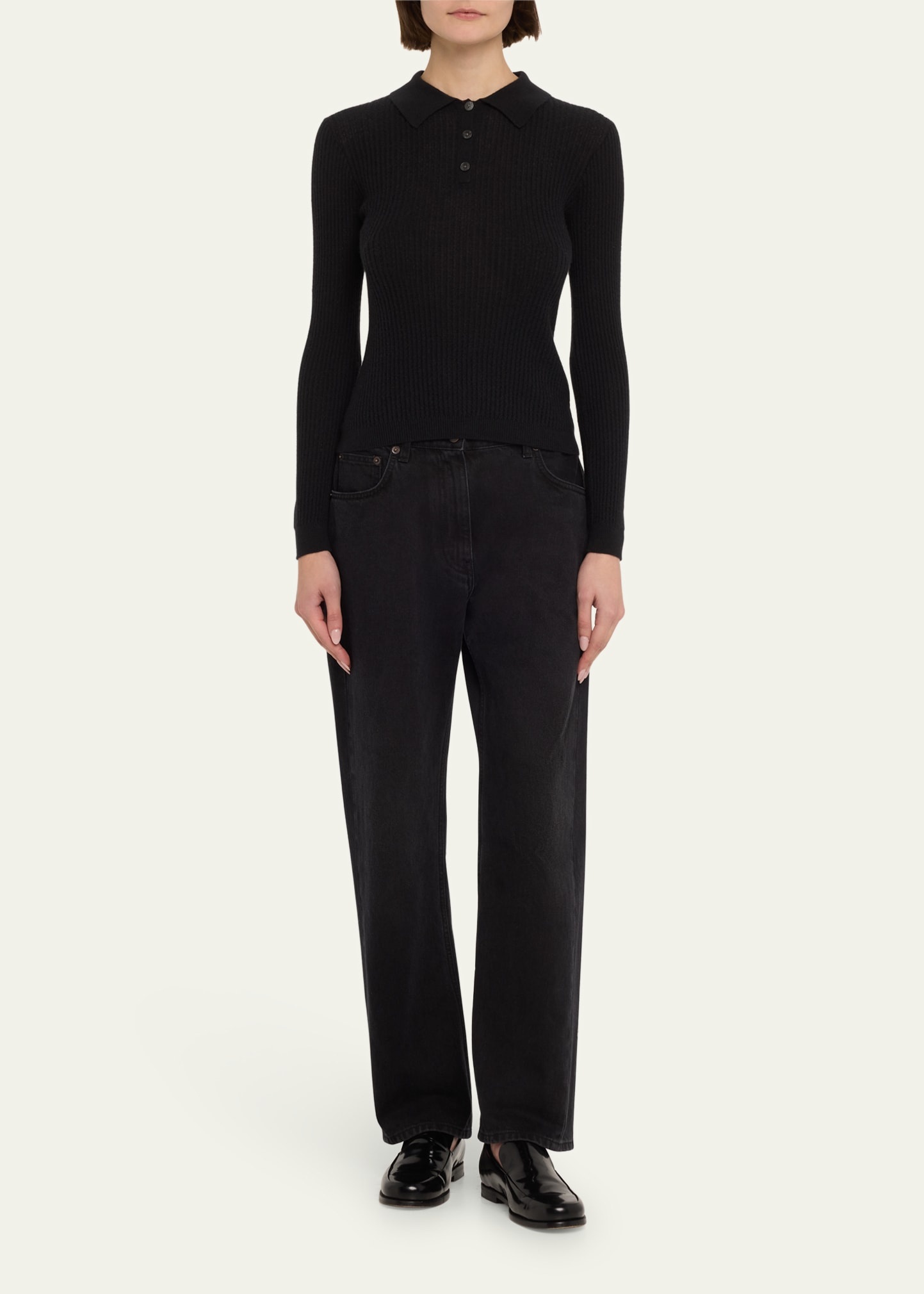 Shrunken Long-Sleeve Cashmere Polo - 2