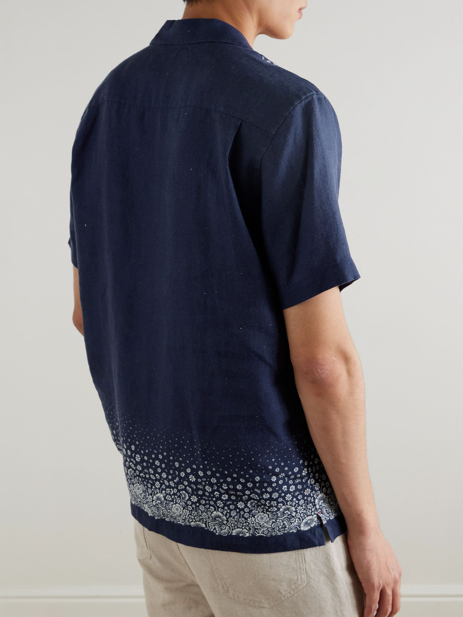 Maitan Camp-Collar Printed Linen Shirt Navy - 3