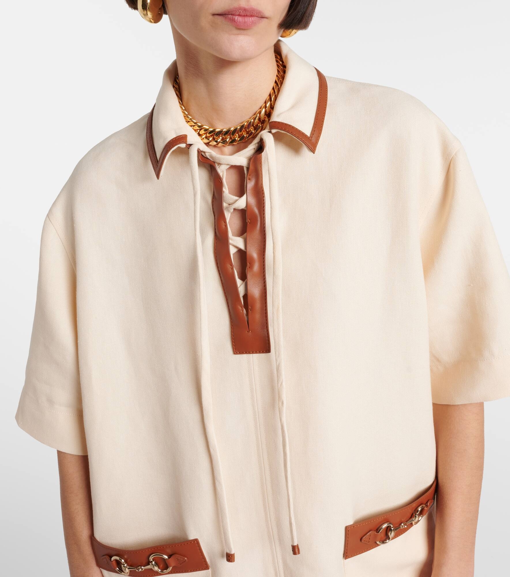 Horsebit linen canvas minidress - 4