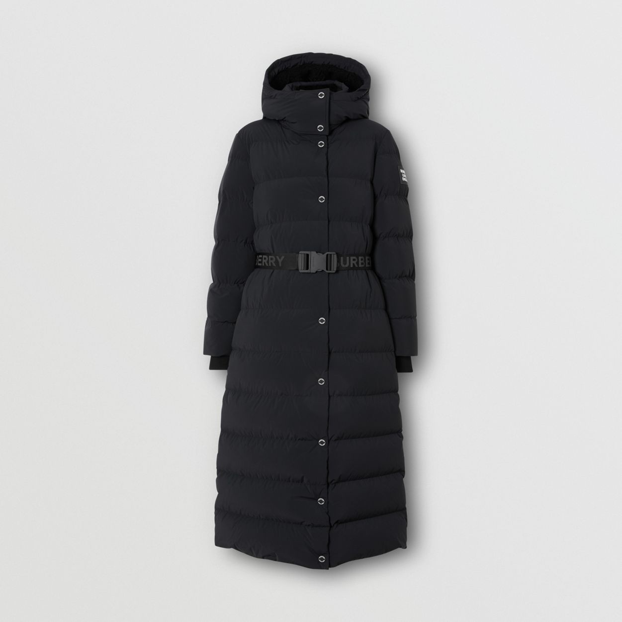 Detachable Hood Belted Puffer Coat - 1