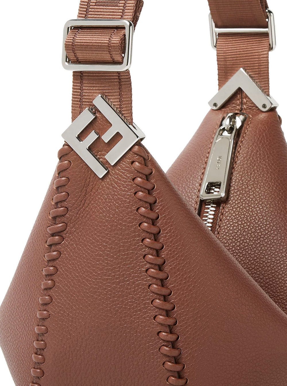 Fendi Men 'Melon Small' Brown Crossbody Bag  With Logo Strap And Metallic Ffs On The Sides In Leathe - 4