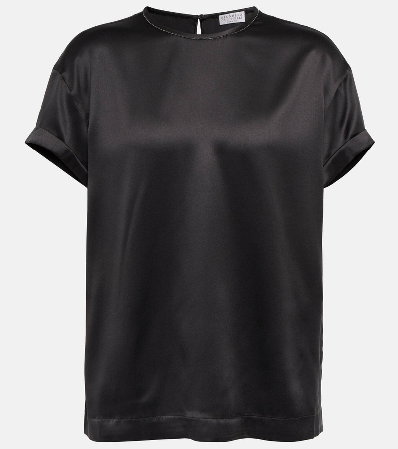 Embellished silk-blend satin T-shirt 1