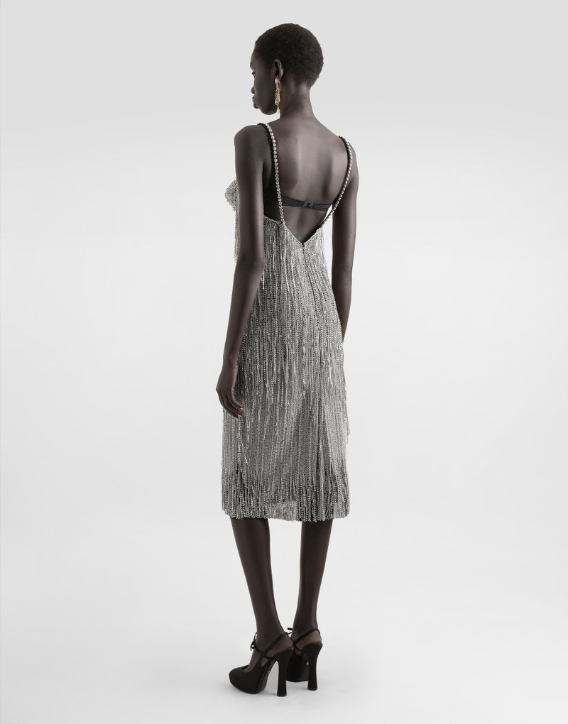 Marquisette calf-length dress with sequined fringing 3