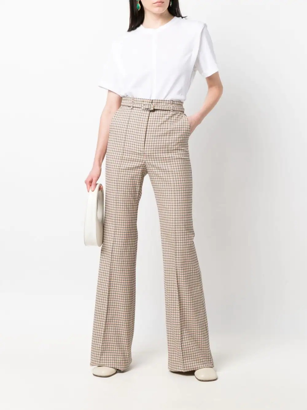 check-print flared trousers - 2