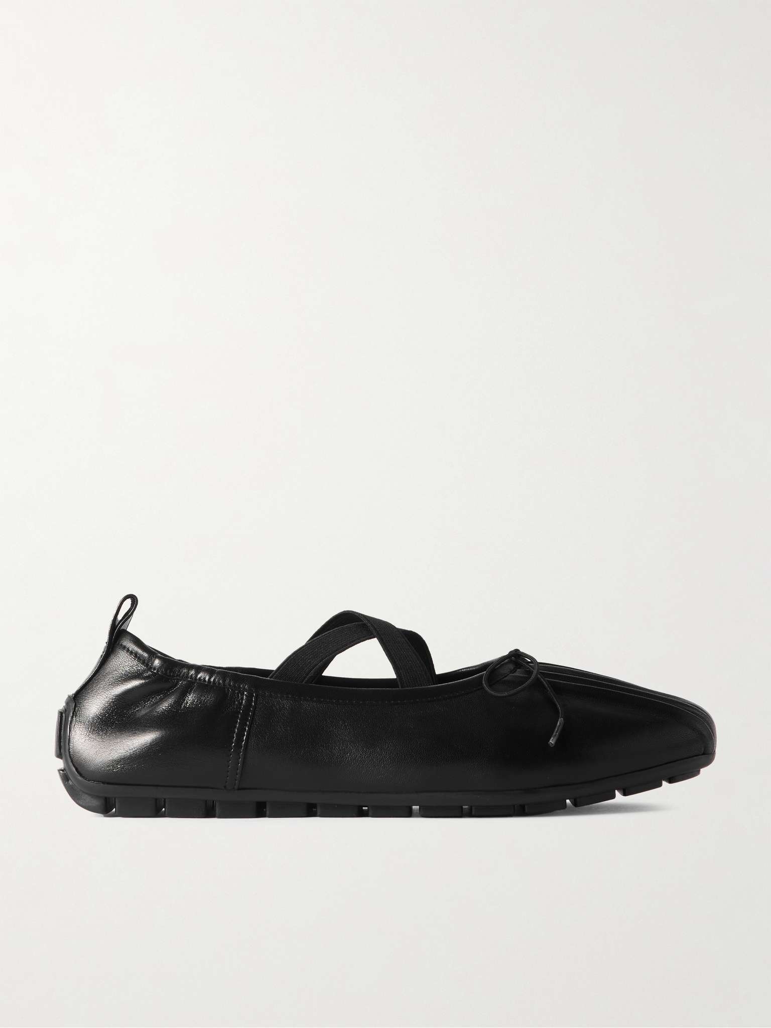 Bow-Embellished Pleated Leather Ballet Flats - 1