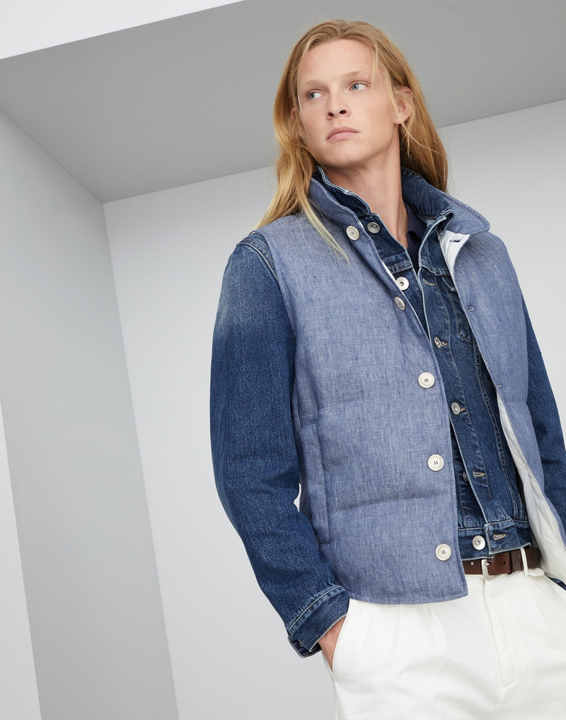 Denim-effect linen down vest 4