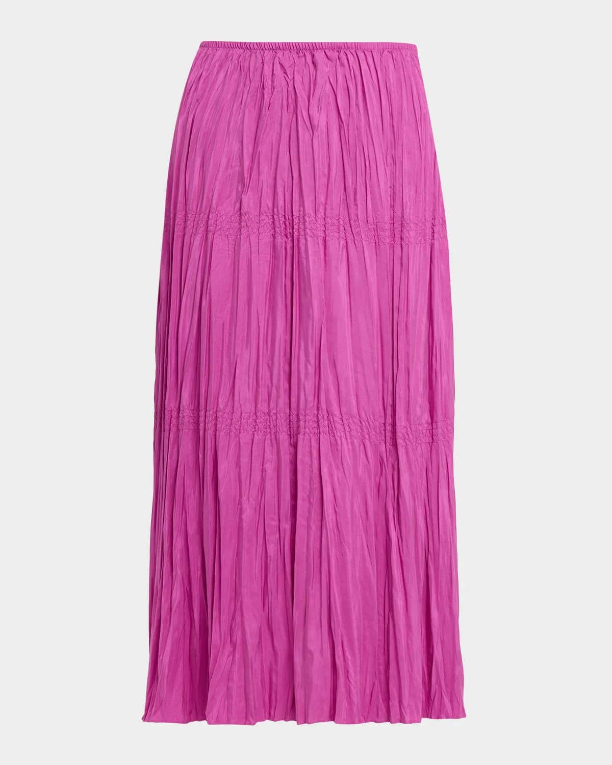 Smocked Crinkled Silk Midi Skirt - 1