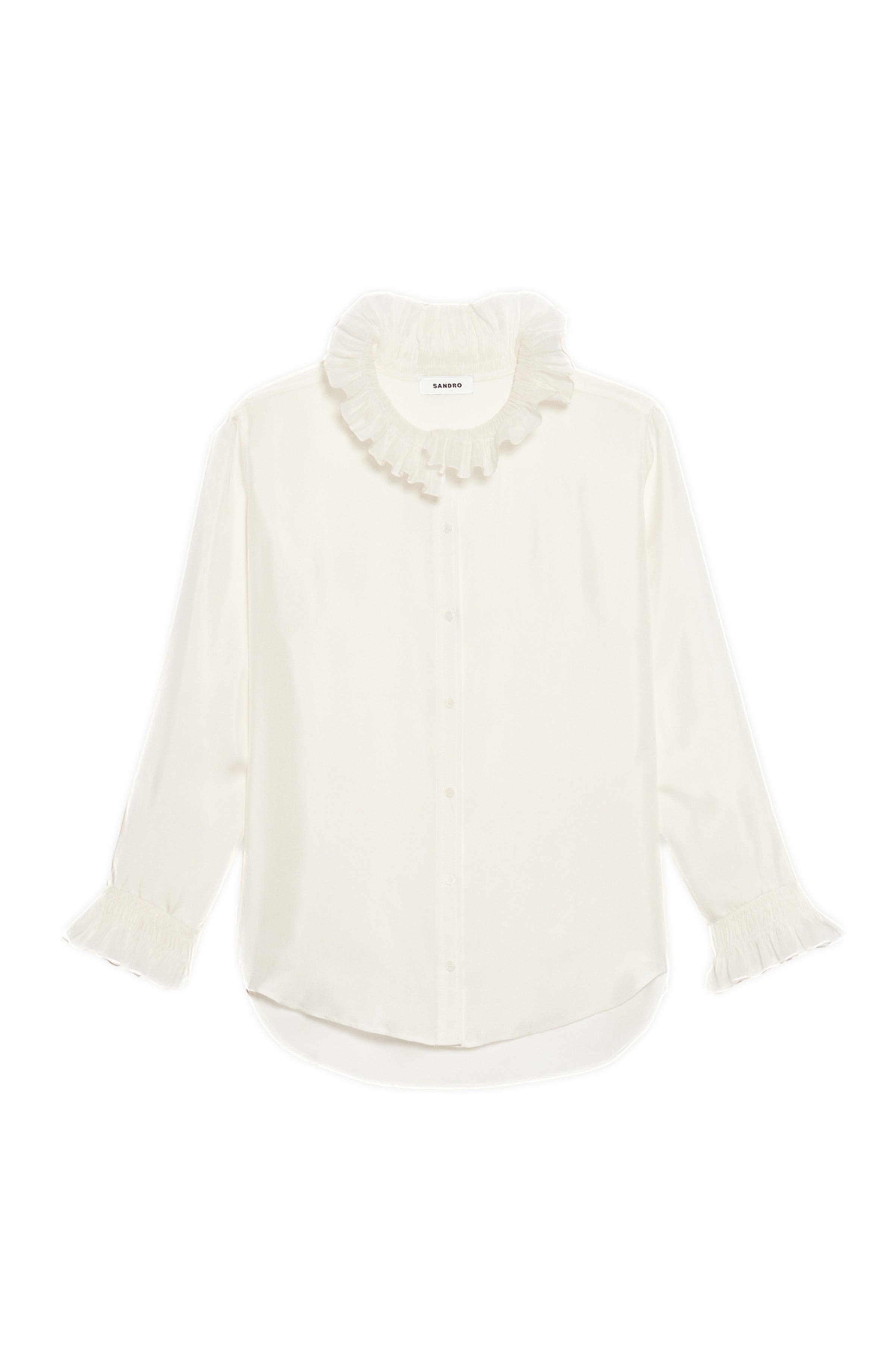 SANDRO Silk shirt with gathered collar in Ecru at Nordstrom - 7