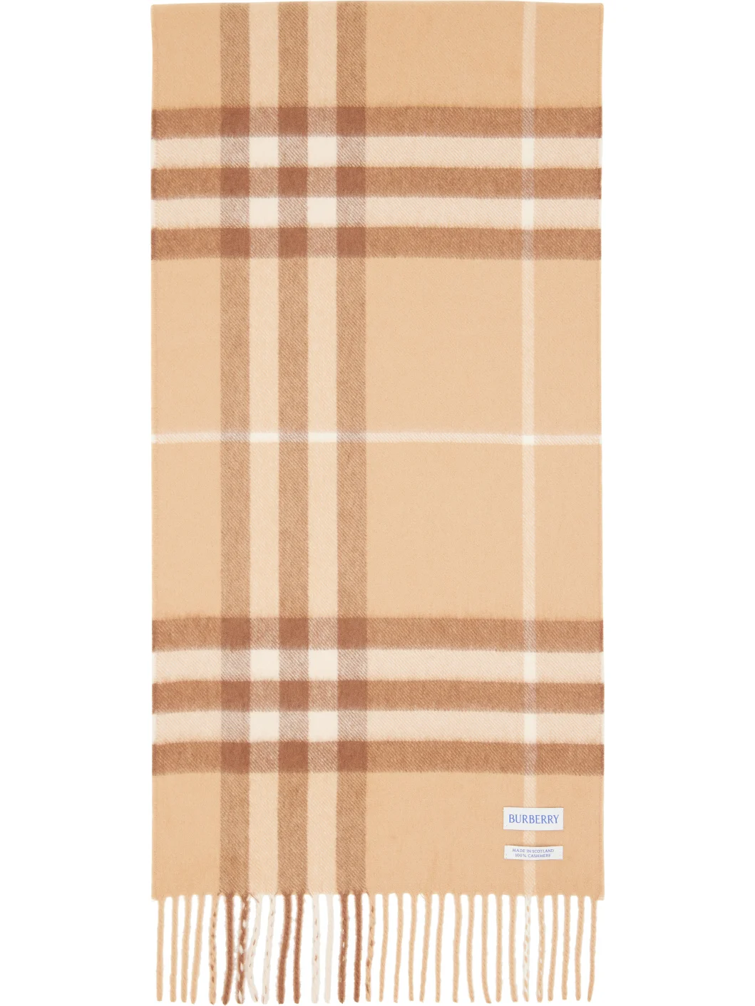 Beige Check Cashmere Scarf - 1