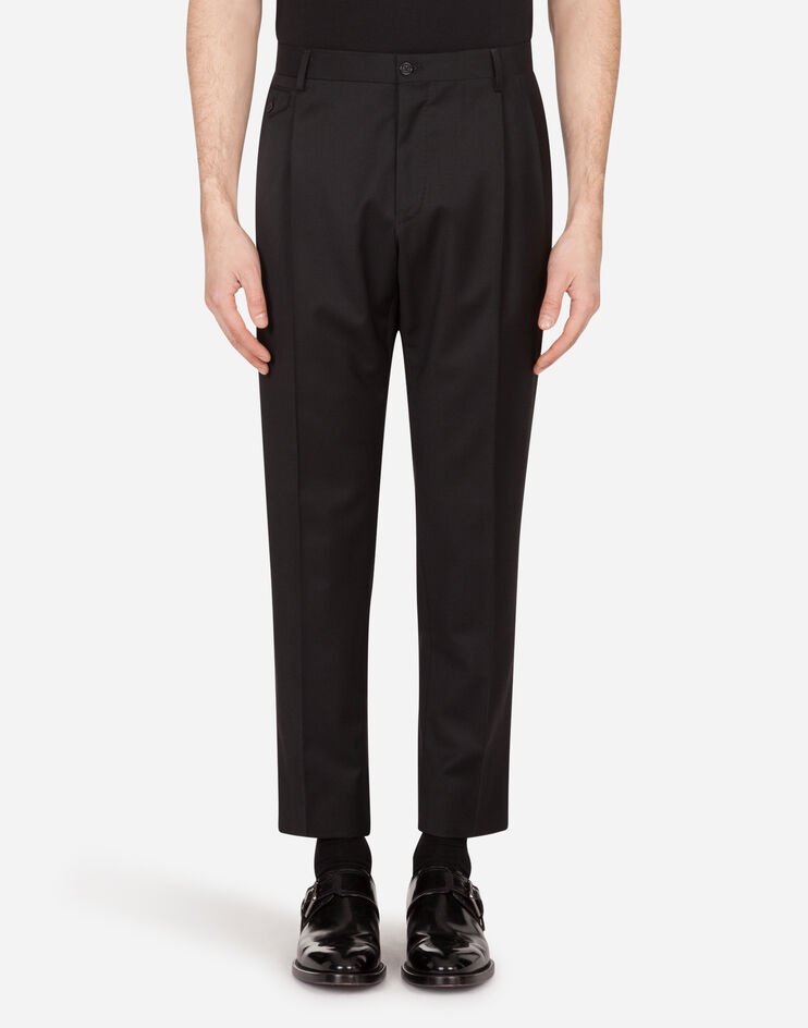 Stretch wool pants with darts - 1