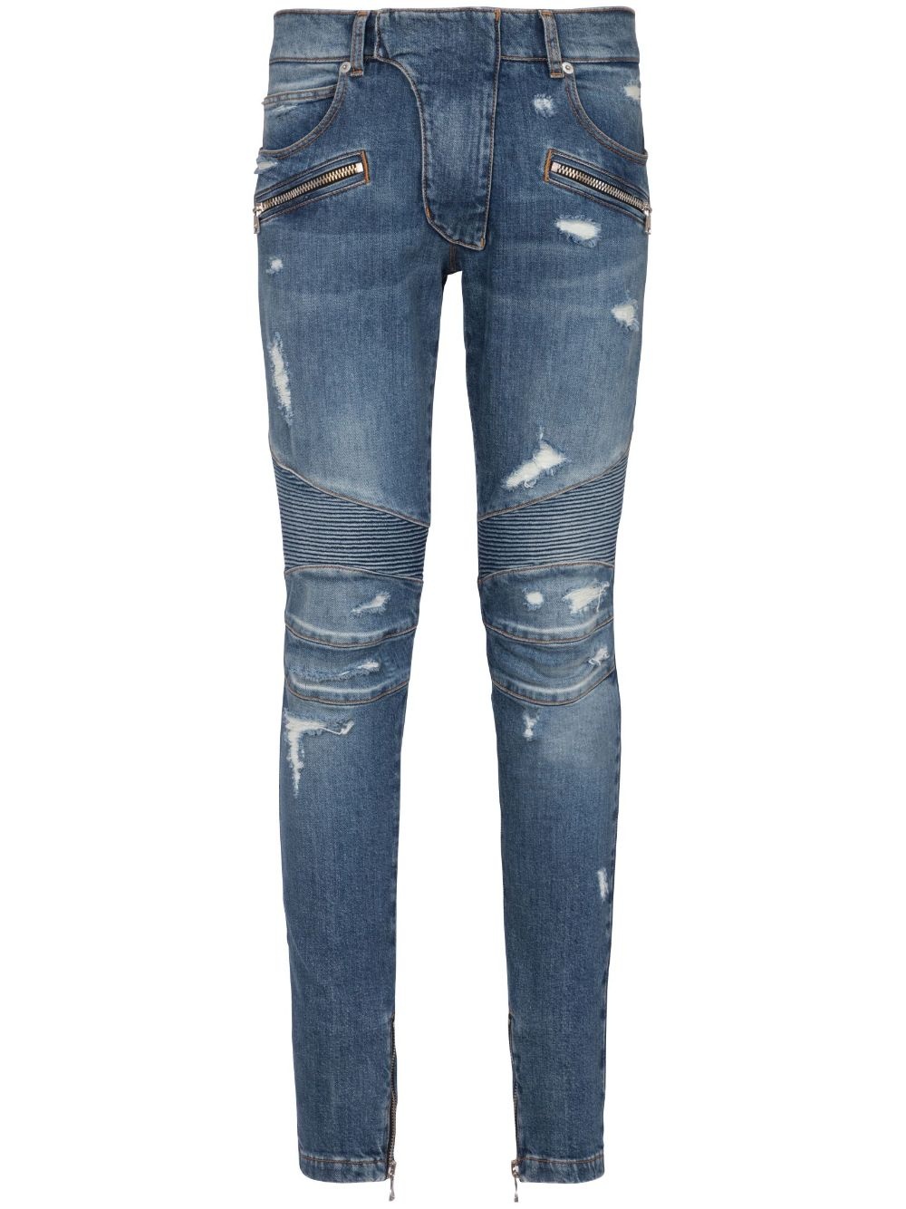 panelled distressed skinny jeans - 1