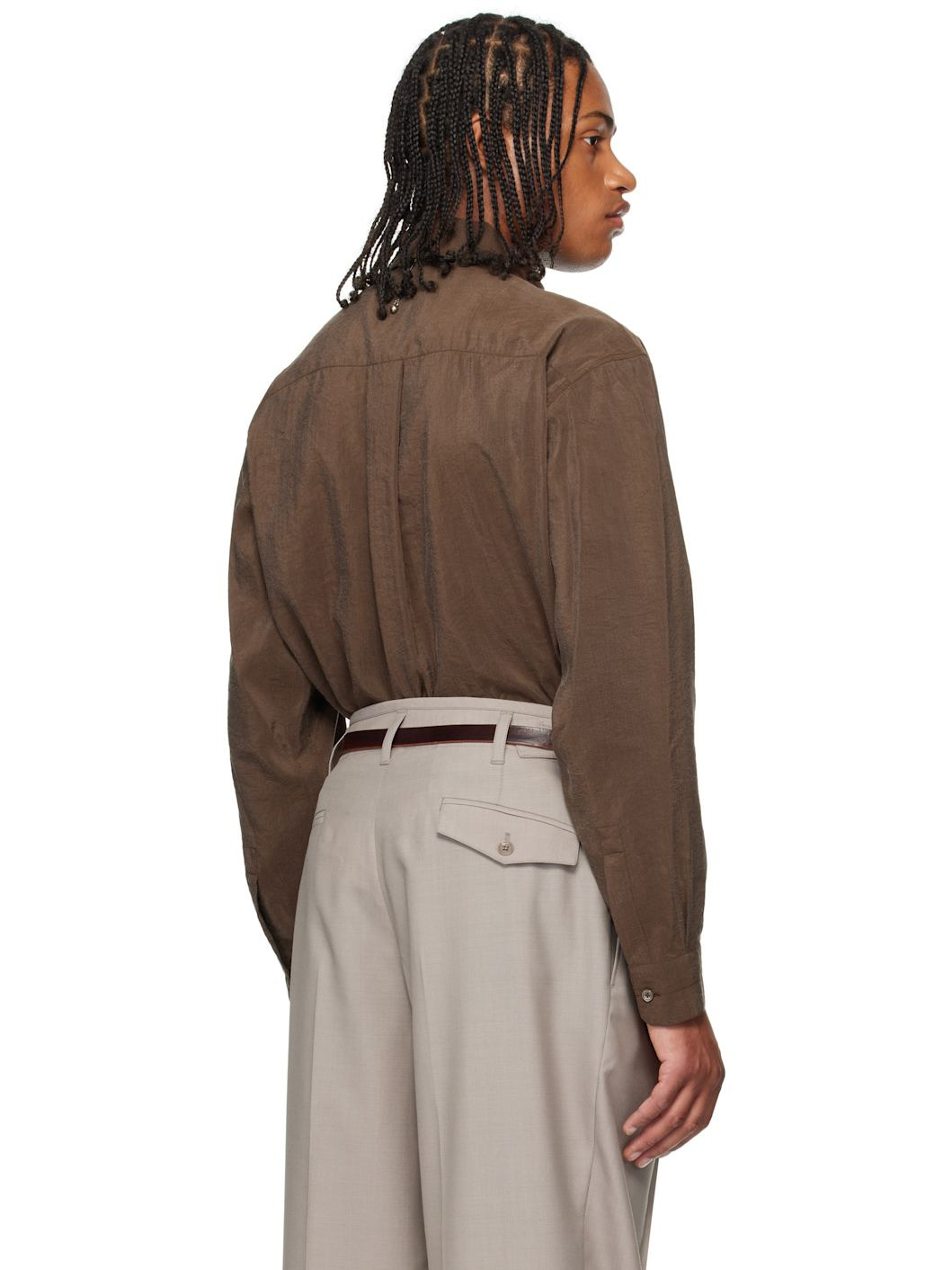 Brown Convertible Collar Shirt - 3
