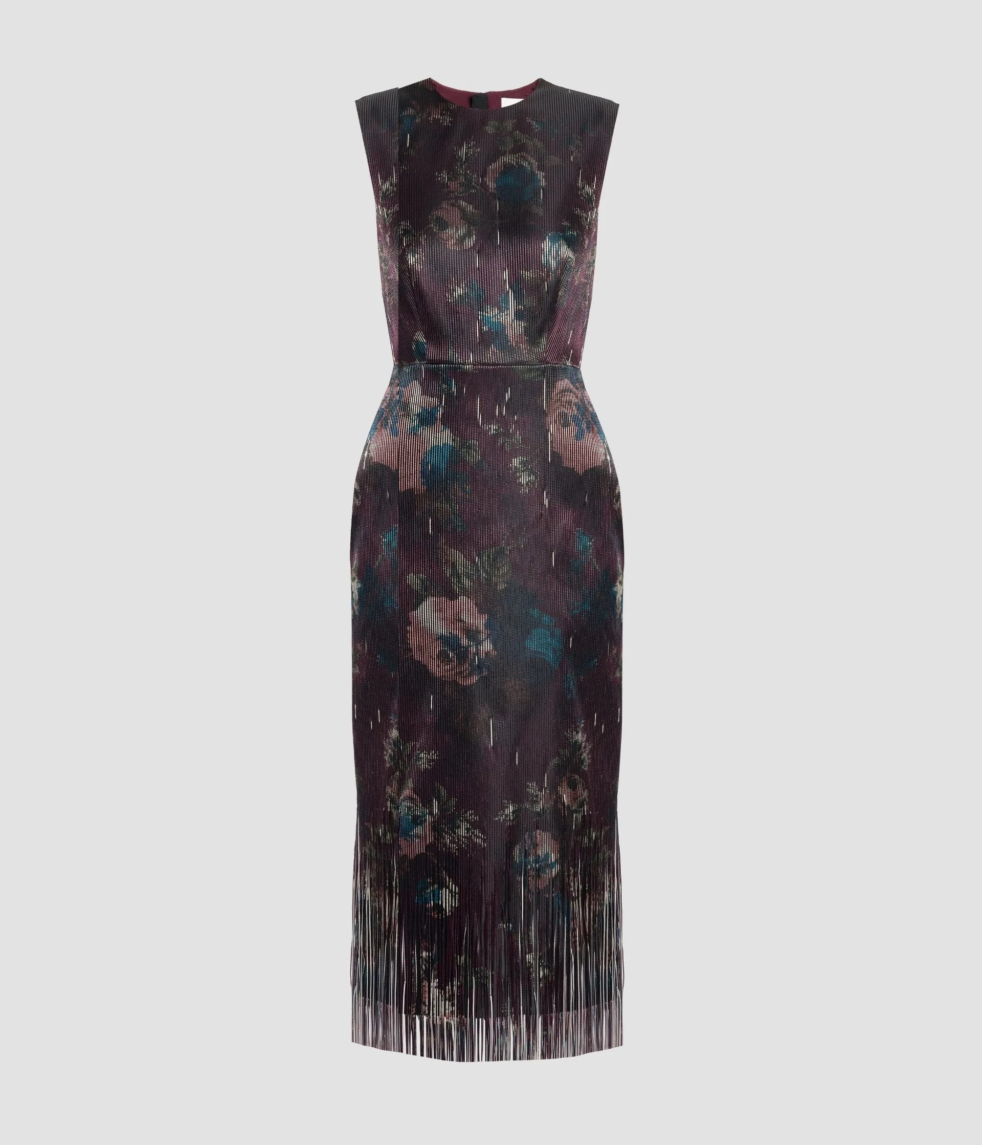 FLORAL FRINGE JACQUARD SLEEVELESS MIDI DRESS - 1