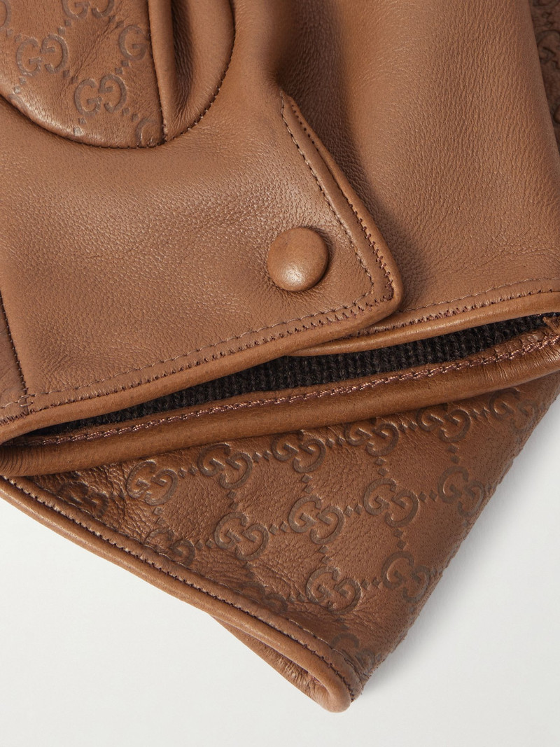 GUCCI Monogram-Embossed Leather Gloves Brown outlook