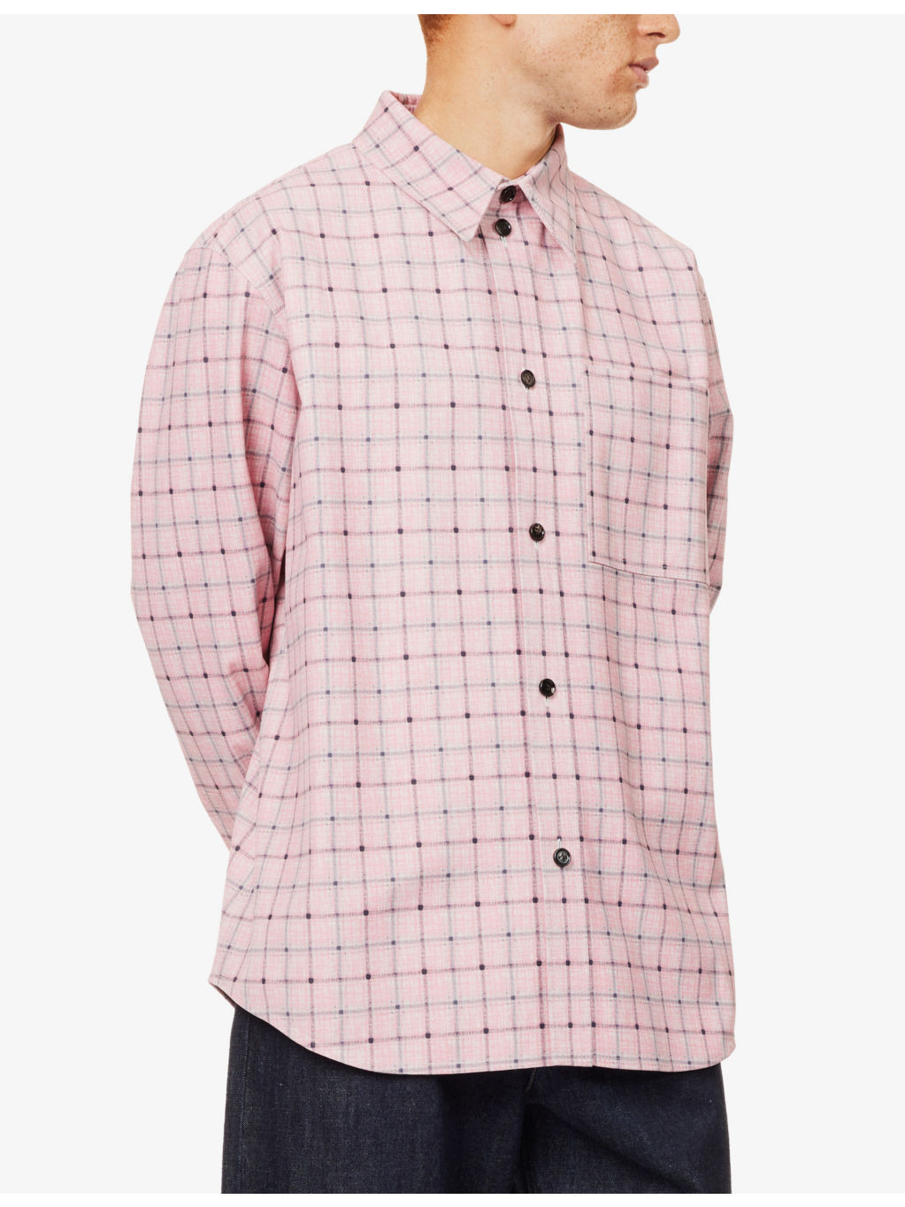 Spread-collar patch-pocket leather shirt - 3