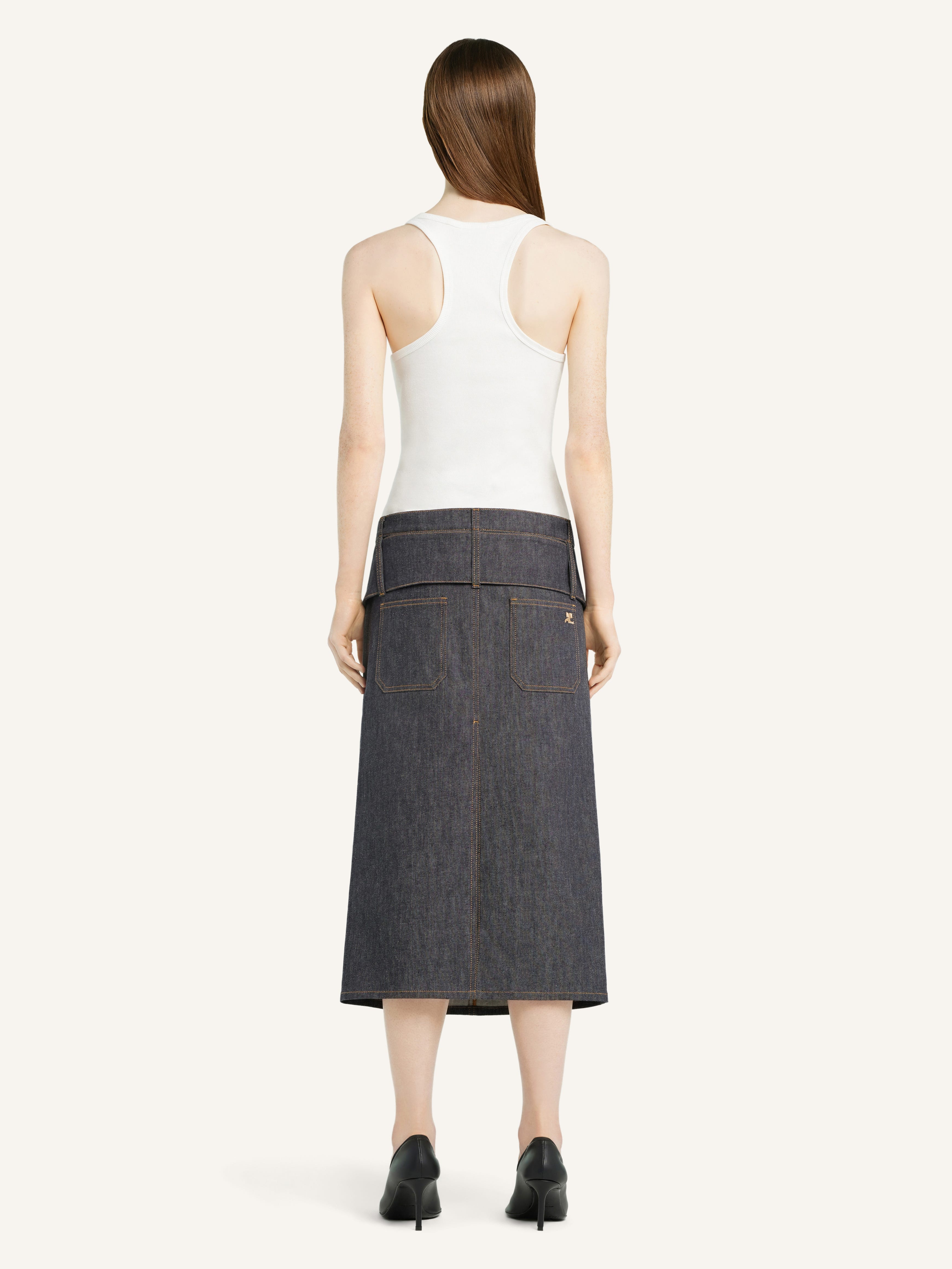 DOUBLE BELT DENIM SKIRT - 4